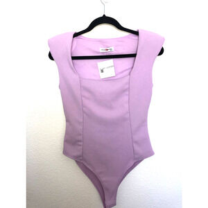 Lavender Square Neck Padded Shoulder Bodysuit - S